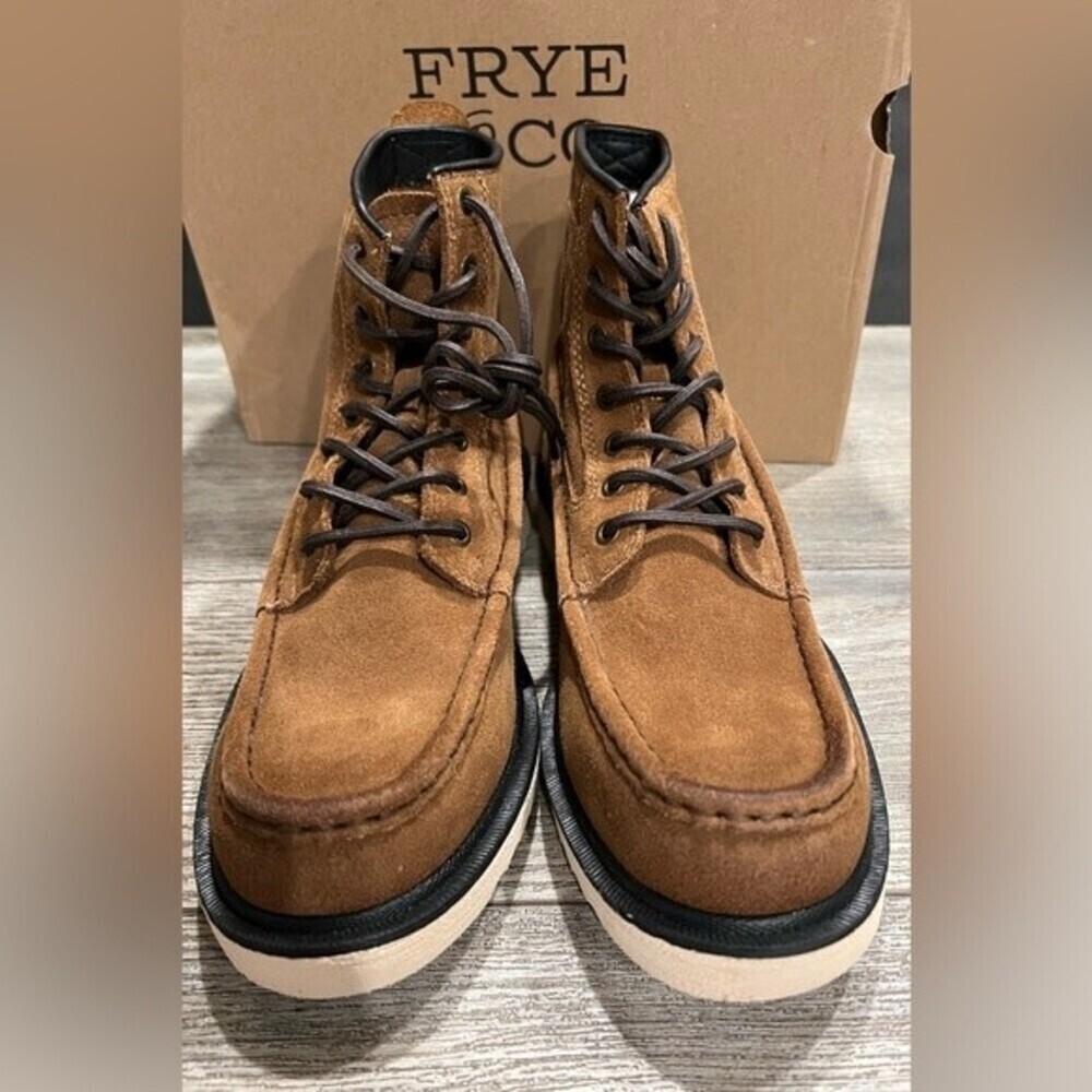 NWT Frye and Co Montana Waxed Suede Moc Toe Wedge Boots 9.5 M Tan Brown - Picture 7 of 11